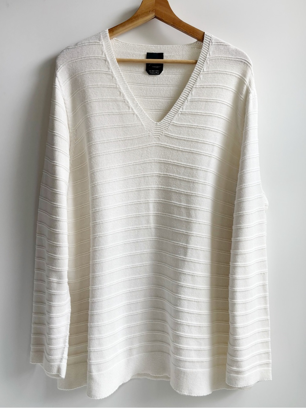Persona Marina Rinaldi V-Neck Sweater Striped Knit Texture Ivory Cream Size 1X